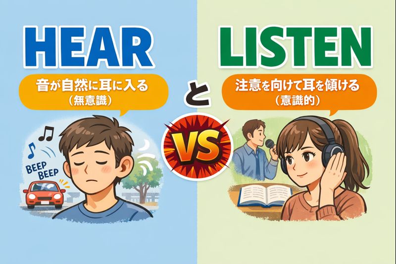 hear と listen の違い